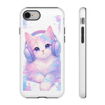 Pastel Cat Phone Case, Headphones Glitch Color Block Cover