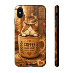 Coffee Cat Phone Case, Cozy Morning Folk Art Cover, Gift