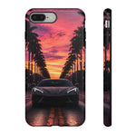 Gray C8 Corvette Art Sunset Tough Phone Case - Dramatic Silhouette