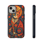 Folk Art Cat Phone Case, Bold Saturated Pattern Cover