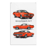 1971 Charger R/T Orange White Top Banner 34x56 Garage Man Cave Wall Decor