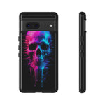 Neon Glitch Skull Phone Case, Dripping Paint Scanline Cover