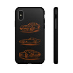 C3 Corvette Line Art Phone Case, Glowing Orange Three-View