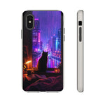Lo-Fi Cat Neon Rain Window Vaporwave Art Tough Phone Case
