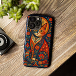 Folk Art Cat Phone Case, Bold Saturated Pattern Cover