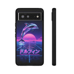 Neon Dolphin Retro Wave Tough Case | Vaporwave Japanese Text, 80s Synth Sunset