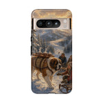 Saint Bernard Winter Rescue phone case | snowy mountain dog scene