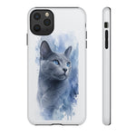 Russian Blue Cat Watercolor Portrait Tough Phone Case - Silver