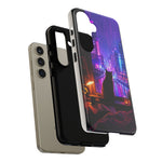 Lo-Fi Cat Neon Rain Window Vaporwave Art Tough Phone Case