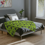 Lime Green Cuda Pattern Blanket | Retro Car Print Velveteen Microfiber
