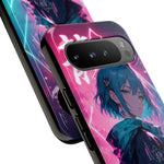 Anime Girl Phone Case Teal, Neon Kanji Calm Gradient Tough Cover