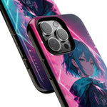 Anime Girl Phone Case Teal, Neon Kanji Calm Gradient Tough Cover