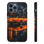 Orange Daytona Phone Case, Rainy City Night Muscle Car Tough Cover