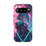 Anime Girl Phone Case Teal, Neon Kanji Calm Gradient Tough Cover