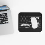 C8 Mouse Pad White Sports Car American Flag Desk Mat Gift for Enthusiasts