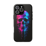 Neon Glitch Skull Phone Case, Dripping Paint Scanline Cover