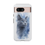Russian Blue Cat Watercolor Portrait Tough Phone Case - Silver