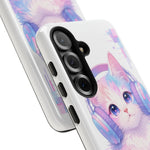 Pastel Cat Phone Case, Headphones Glitch Color Block Cover