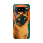 Siamese Cat Retro Halftone Portrait Case - Orange Teal Print