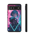 Anime Girl Phone Case Teal, Neon Kanji Calm Gradient Tough Cover