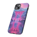 Neon Torii Gate Mountain Vaporwave Art Tough Phone Case