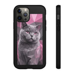 British Shorthair Geometric Portrait Tough Phone Case - Pink Gray Poly