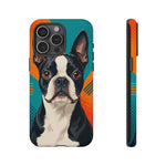 Boston Terrier Pop-Art Portrait Tough Phone Case - Teal Orange