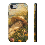 Summer Sunhat Cat Phone Case, Painterly Grass Art Cover