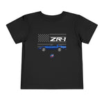Toddler 1990 Corvette C4 ZR1 T-Shirt | Blue ZR1 with American Flag Graphic Tee