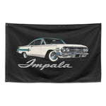 1960 Impala Bubble Top Wall Flag Banner 34x56 White Teal Classic Car Decor