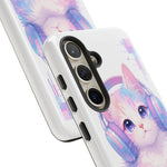 Pastel Cat Phone Case, Headphones Glitch Color Block Cover