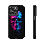 Neon Glitch Skull Phone Case, Dripping Paint Scanline Cover