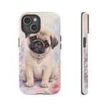 Pug Puppy Phone Case, Pastel Watercolor Heart Collar Cover
