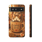 Coffee Cat Phone Case, Cozy Morning Folk Art Cover, Gift