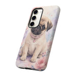 Pug Puppy Phone Case, Pastel Watercolor Heart Collar Cover