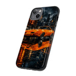 Orange Daytona Phone Case, Rainy City Night Muscle Car Tough Cover