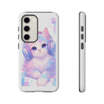Pastel Cat Phone Case, Headphones Glitch Color Block Cover