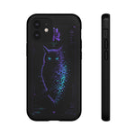 Glitch Owl Silhouette Art Tough Phone Case - Violet Teal
