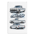 1964 C10 White Custom Pickup Banner 34x56 Garage Man Cave Wall Decor Gift