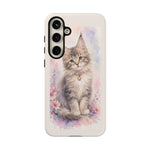 Maine Coon Watercolor Heart Phone Case Watercolor Kitten Art Gift