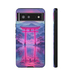 Neon Torii Gate Mountain Vaporwave Art Tough Phone Case