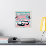1957 Chevy Bel Air Poster Miami Retro Vaporwave Classic Car Sunset Wall Art