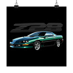 Chevy Camaro Z28 Poster 4th Gen Green Muscle Car Wall Art