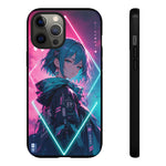 Anime Girl Phone Case Teal, Neon Kanji Calm Gradient Tough Cover