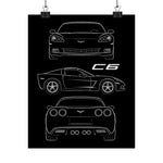 Chevy Corvette C6 Poster Wall Art Print Sports Car Blueprint Garage Decor Gift