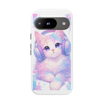 Pastel Cat Phone Case, Headphones Glitch Color Block Cover