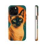 Siamese Cat Retro Halftone Portrait Case - Orange Teal Print