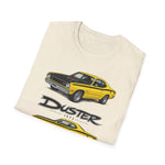 Yellow 1973 Duster Classic Car T-Shirt | Vintage Muscle Car Illustration