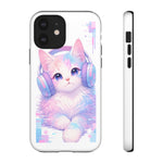 Pastel Cat Phone Case, Headphones Glitch Color Block Cover
