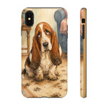 Guilty Basset Hound Phone Case, Muddy Watercolor Art Cover